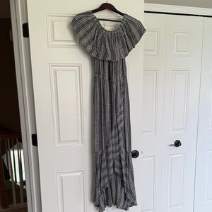 Elan Gray Printed Off-Shoulder Ruffle Maxi Dress